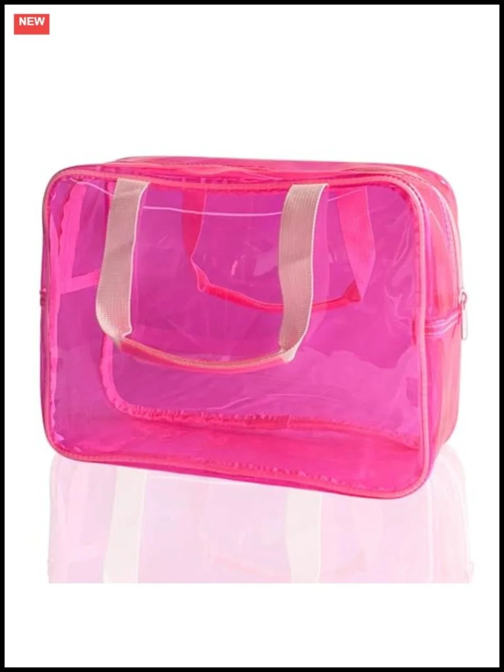 Clear PVC Zipper Cosmetic Pouch Travel Makeup Bag with Handle Toiletry Organizer